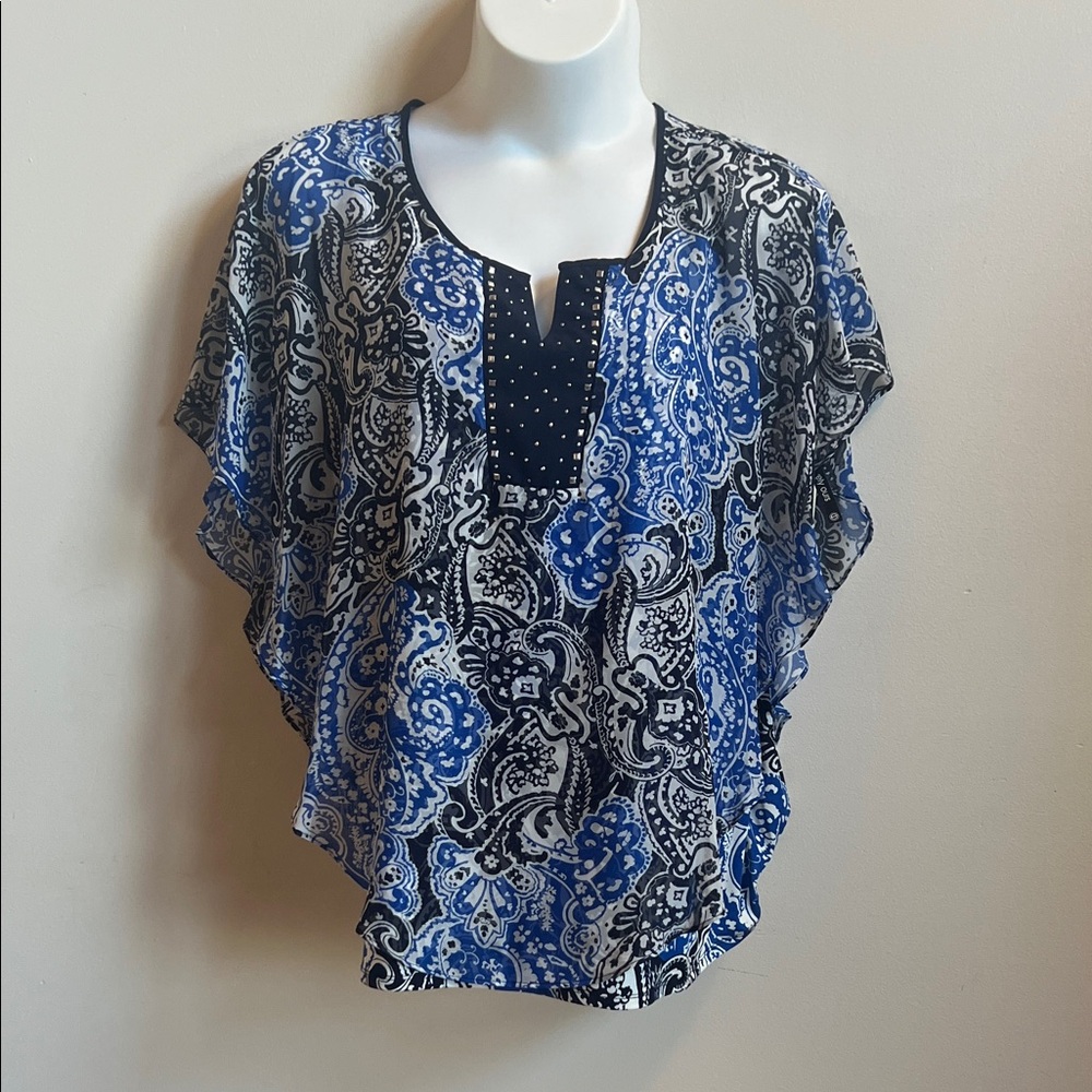 Studio Works Blue and Black Paisley Blouse